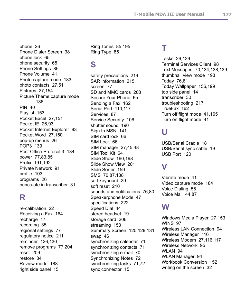 T-Mobile MDA III User Manual | Page 177 / 178