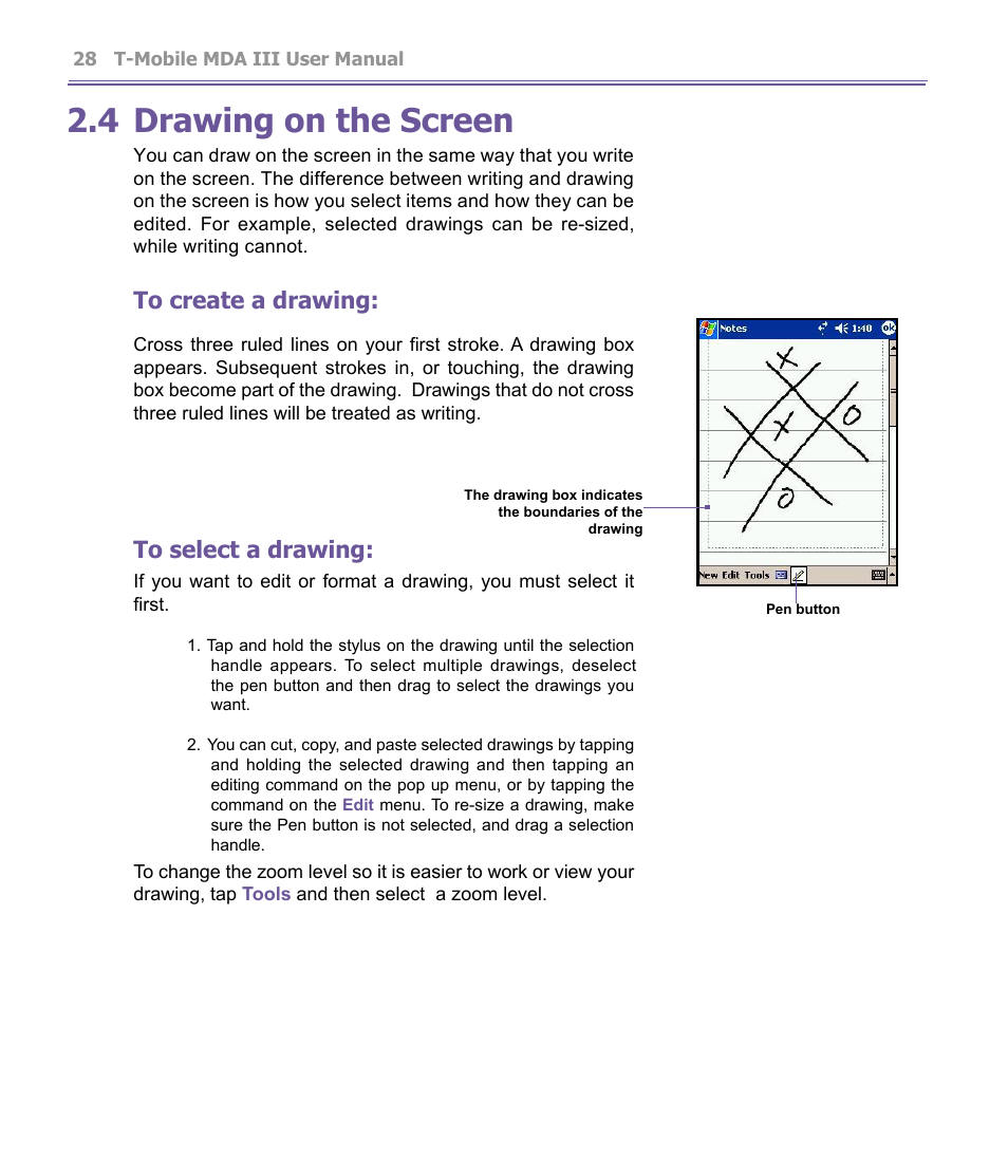 4 drawing on the screen | T-Mobile MDA III User Manual | Page 28 / 178