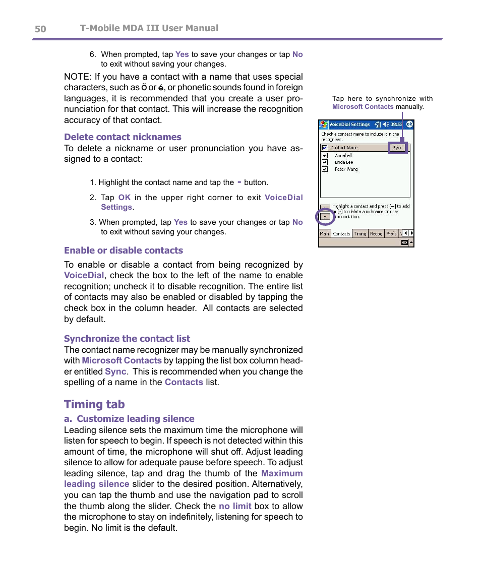 Timing tab | T-Mobile MDA III User Manual | Page 50 / 178