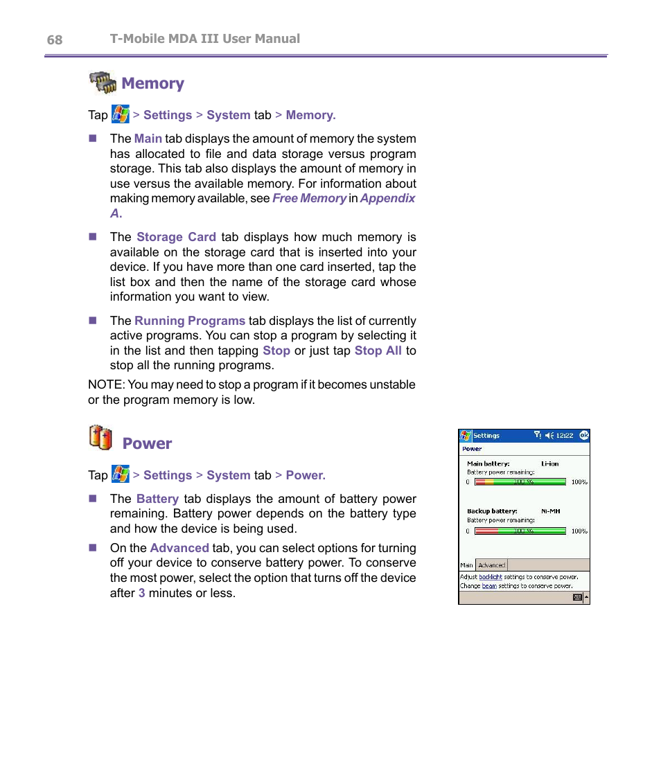Power | T-Mobile MDA III User Manual | Page 68 / 178