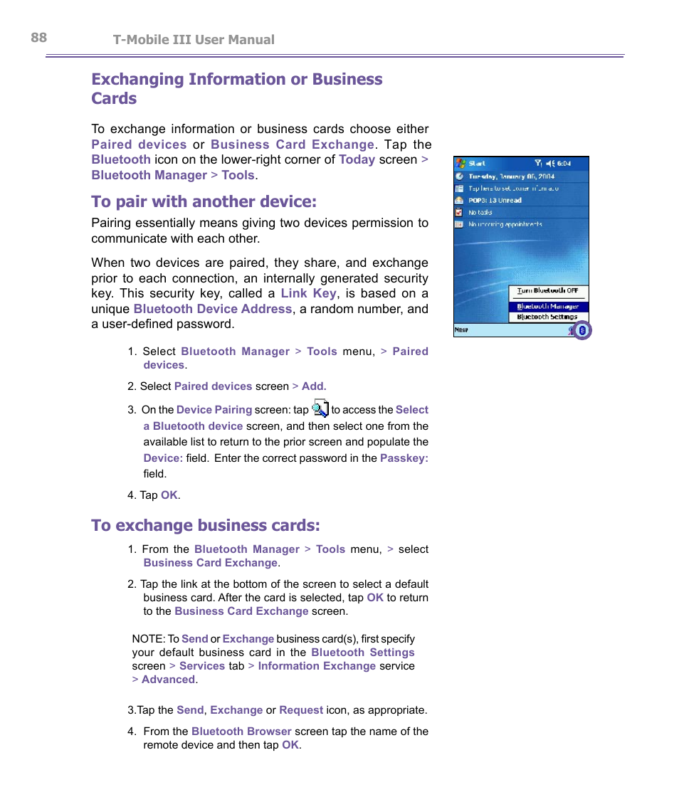 Exchanging information or business cards | T-Mobile MDA III User Manual | Page 88 / 178