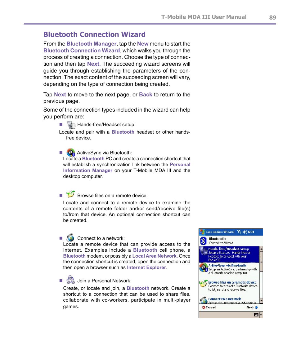 Bluetooth connection wizard | T-Mobile MDA III User Manual | Page 89 / 178