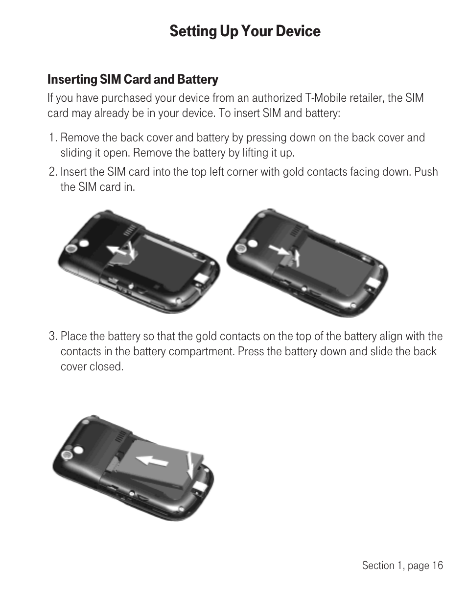 Setting up your device | T-Mobile TM1393 User Manual | Page 20 / 62