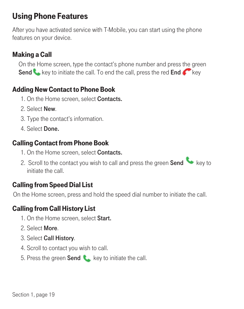 Using phone features | T-Mobile TM1393 User Manual | Page 23 / 62