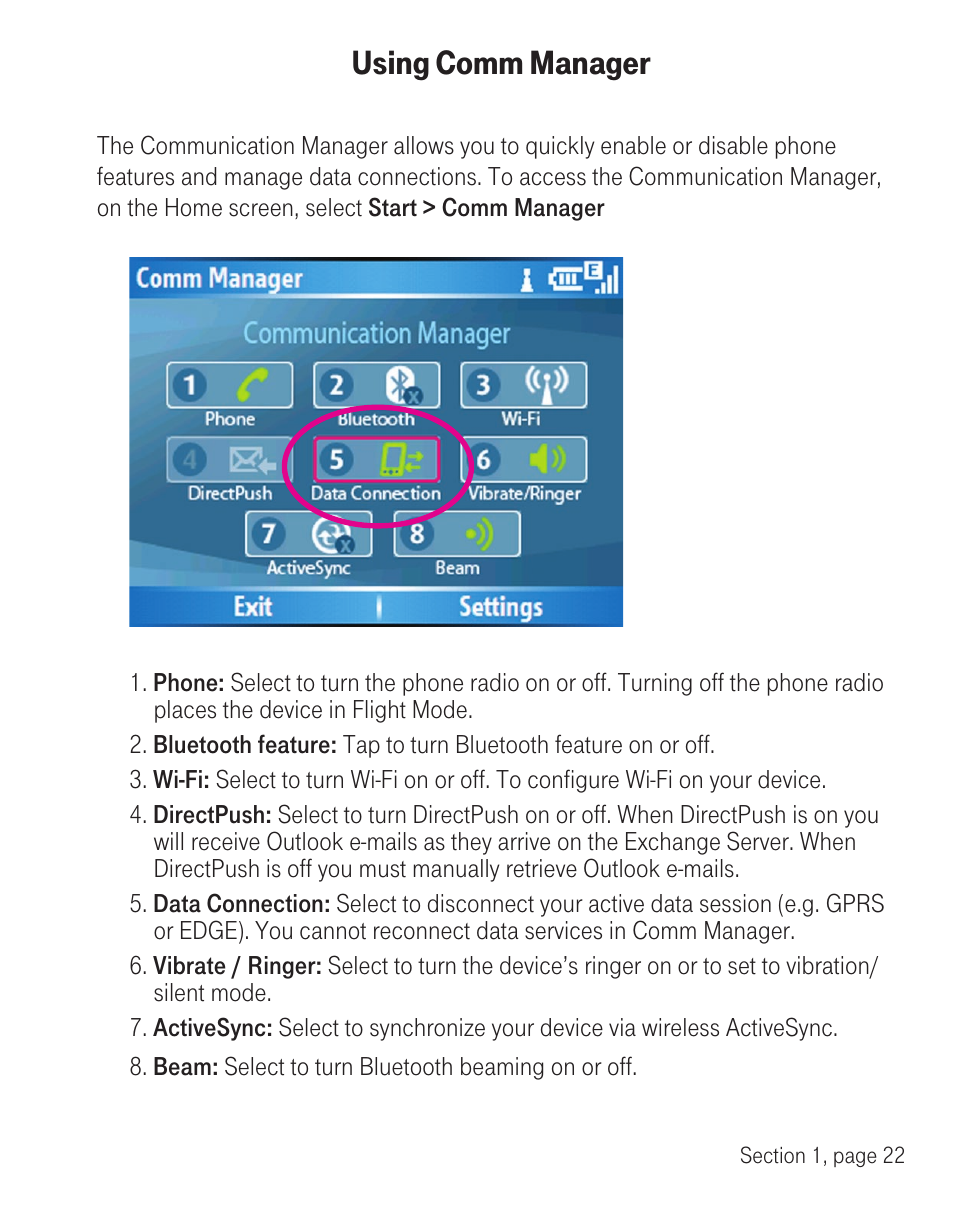 Using comm manager | T-Mobile TM1393 User Manual | Page 26 / 62
