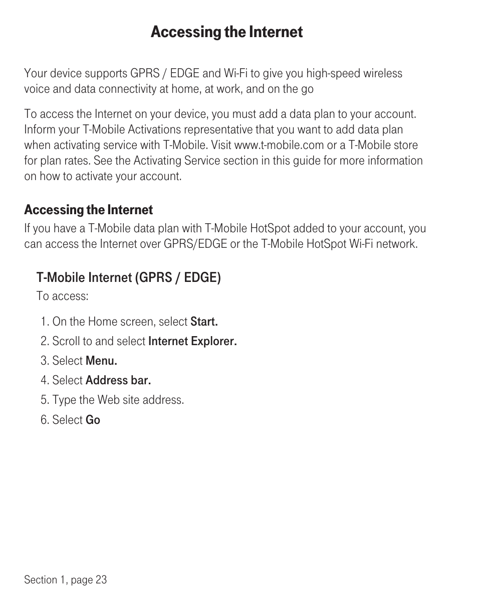 Accessing the internet | T-Mobile TM1393 User Manual | Page 27 / 62