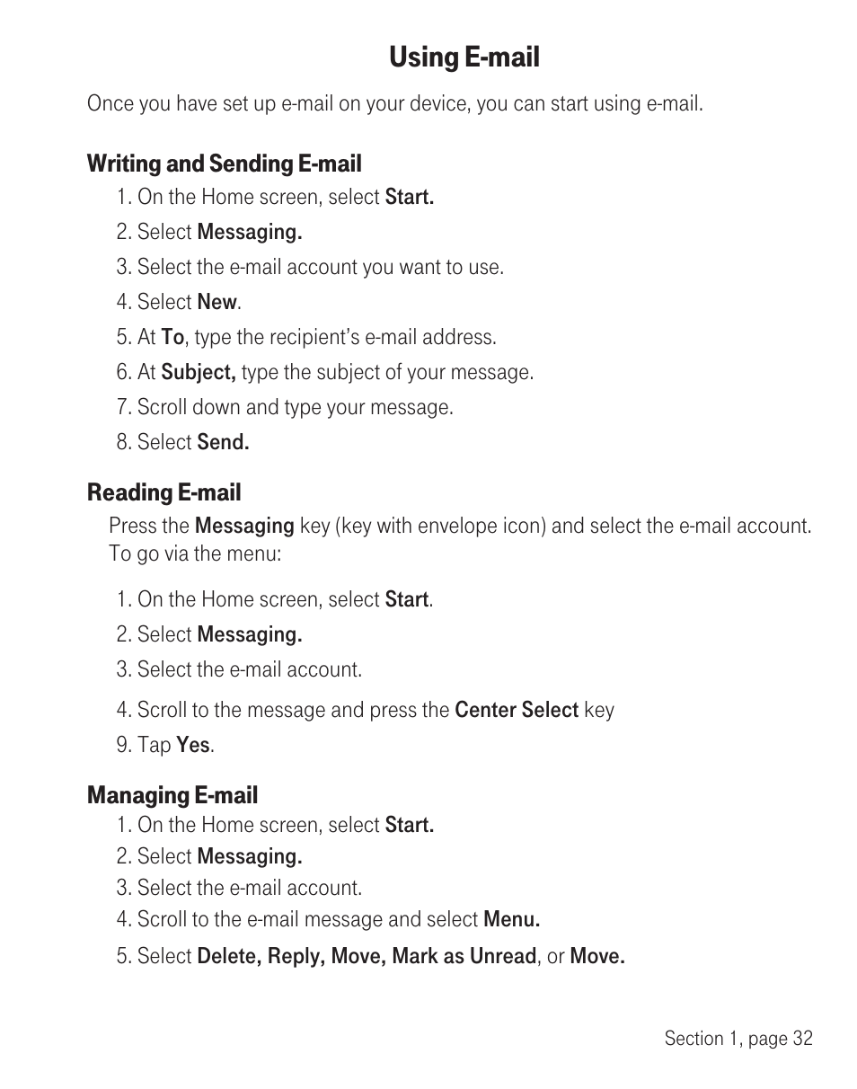 Using e-mail | T-Mobile TM1393 User Manual | Page 36 / 62