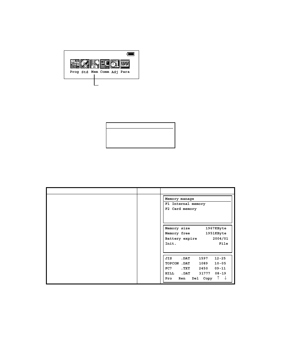 6 memory manage modes, 1 view internal memory and card memory status, 6 memory manage modes -1 | 1 view internal memory and card memory status -1, E chapter 6 “memory manage modes, Chapter 6 “memory manage modes | Topcon GTS-823A User Manual | Page 86 / 144