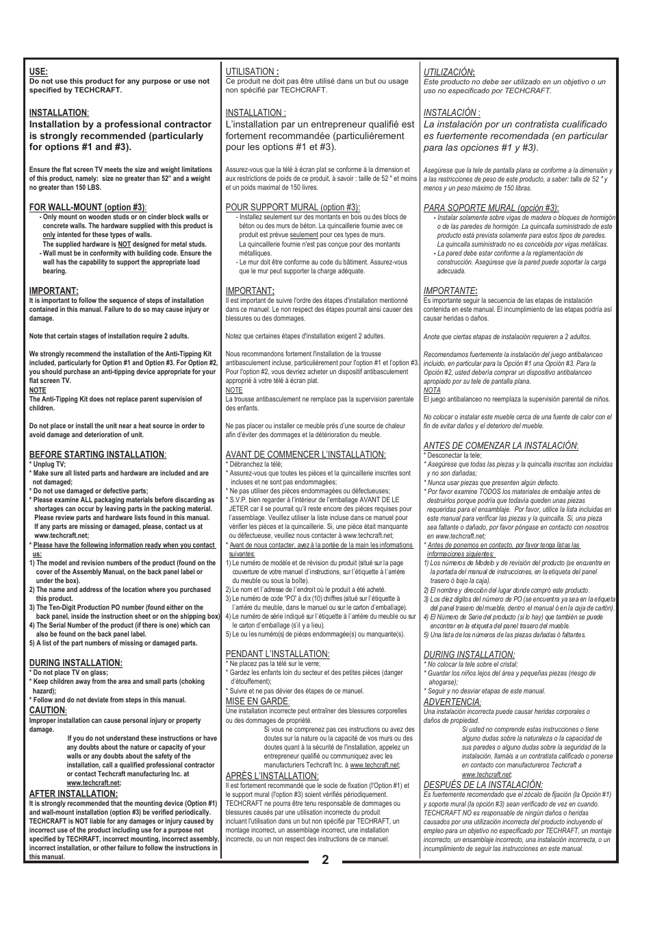 Tech Craft FLEX52W User Manual | Page 2 / 22