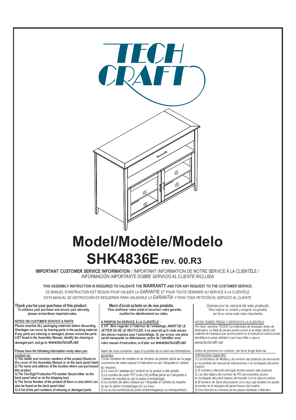 Tech Craft SHK4836E User Manual | 12 pages