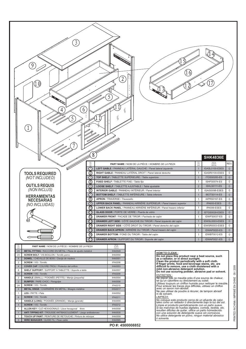 Tools required, Outils requis, Herramientas necesarias | Not included), Non inclus), No incluidas), Shk4836e | Tech Craft SHK4836E User Manual | Page 2 / 12