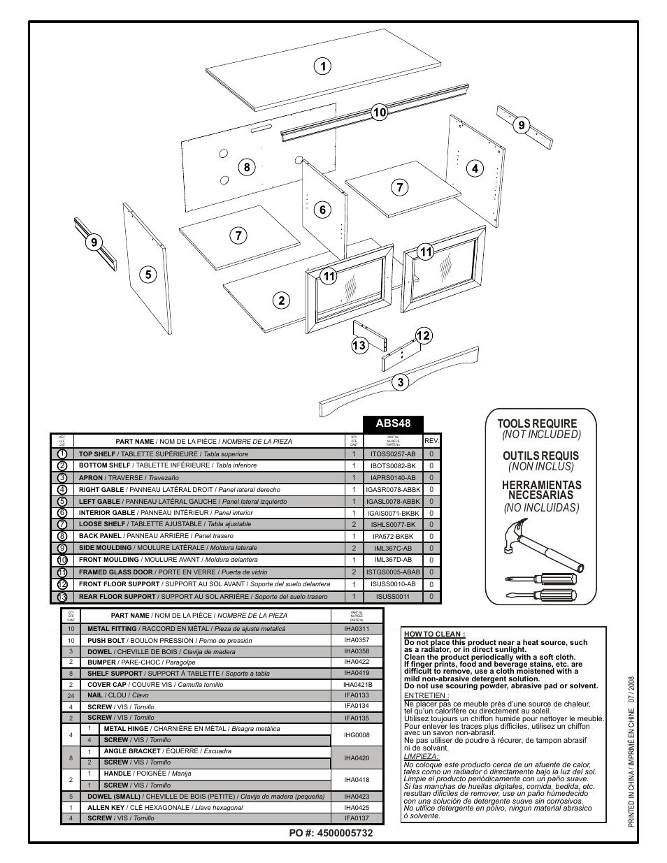 Tools require, Outils requis, Herramientas necesarias | Not included), Non inclus), No incluidas), Abs48 | Tech Craft ABS48 User Manual | Page 2 / 9