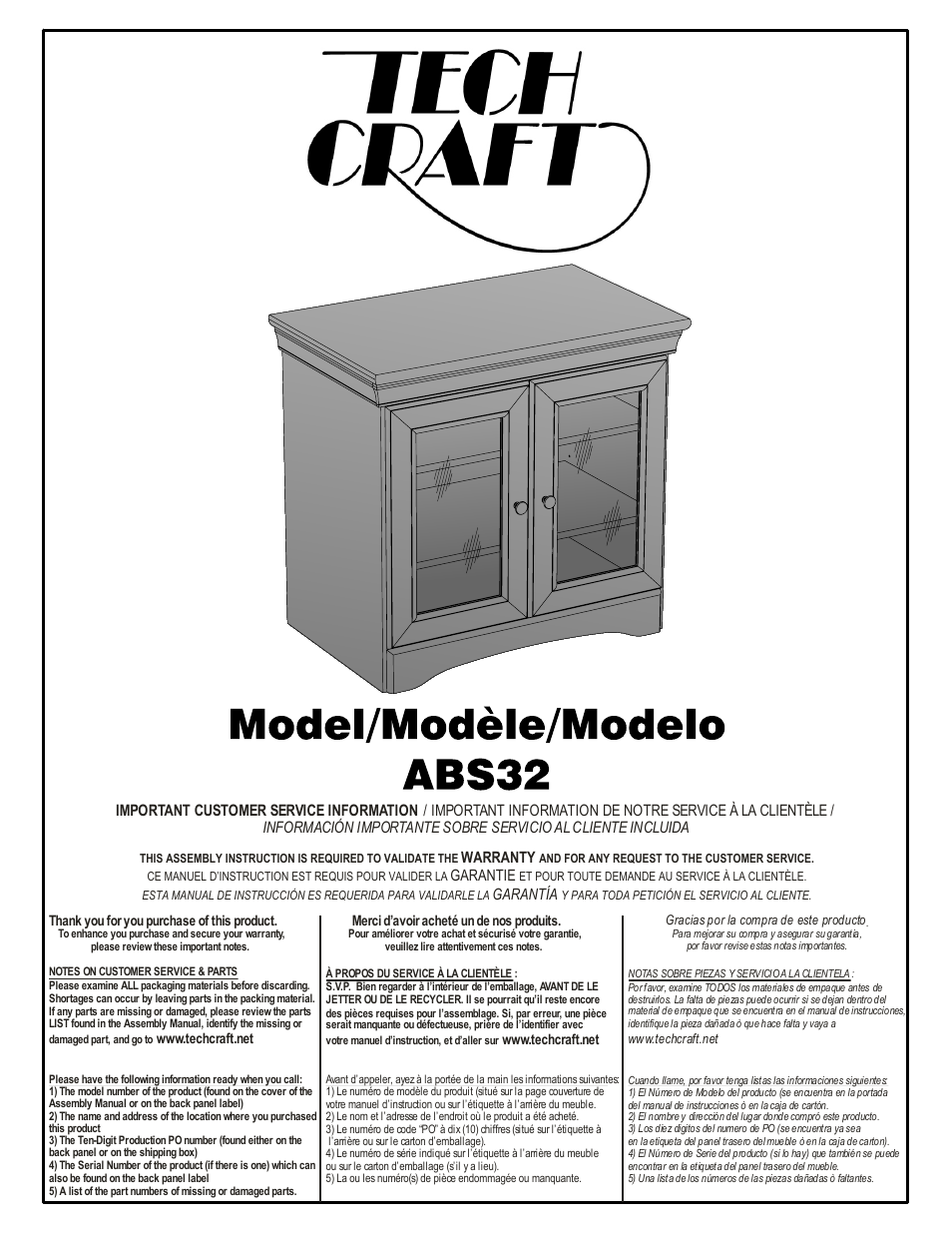 Tech Craft ABS32 User Manual | 8 pages