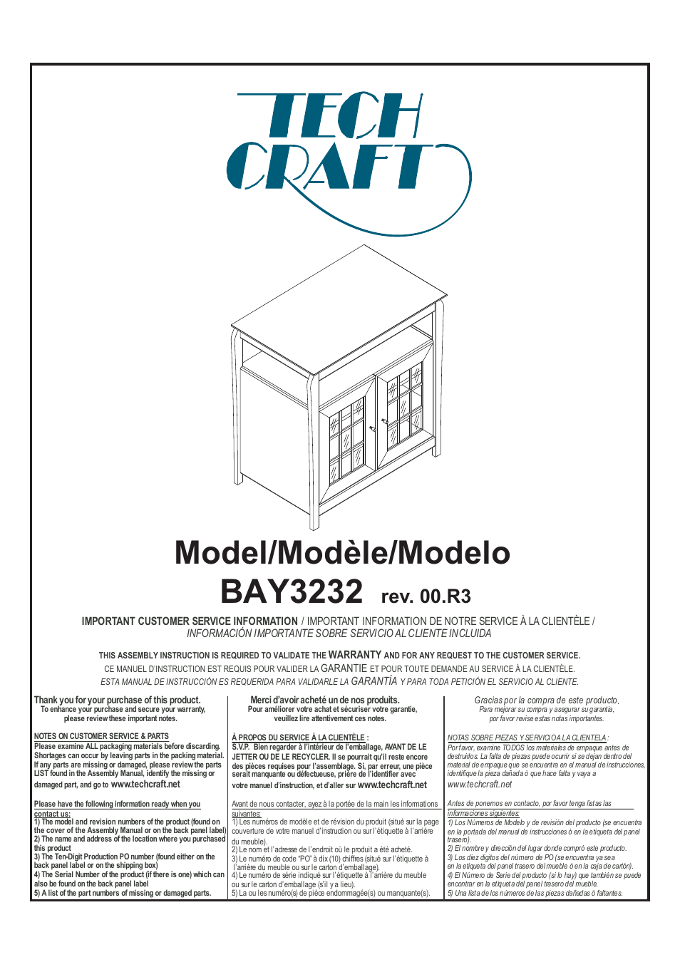 Tech Craft BAY3232 User Manual | 7 pages