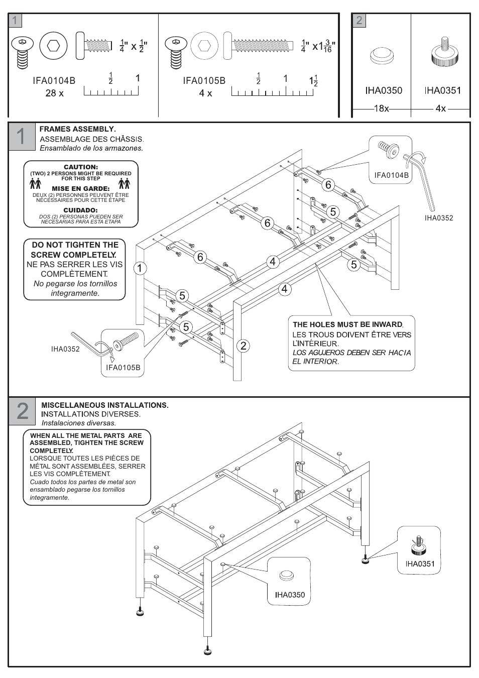 Iha0352, E inward, Caution: cuidado: mise en garde | Tech Craft HBL44 User Manual | Page 3 / 5