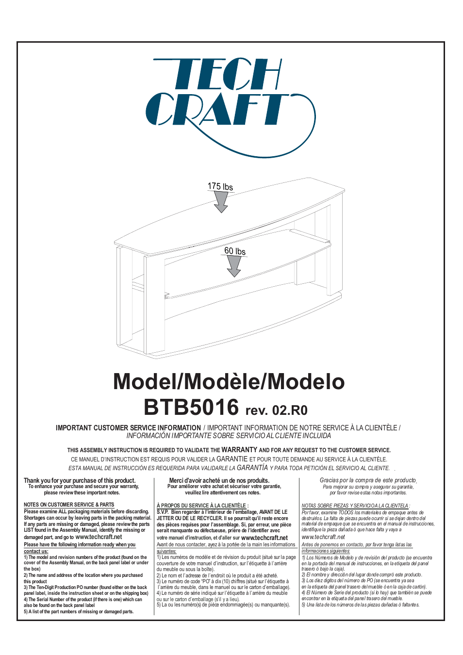 Tech Craft BTB5016 User Manual | 5 pages