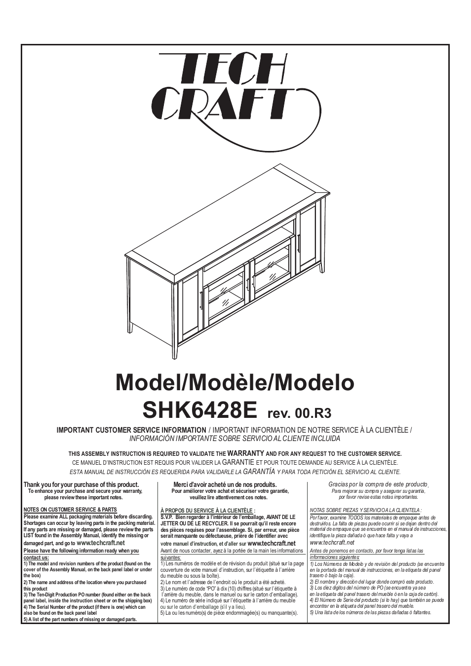 Tech Craft SHK6428E User Manual | 11 pages