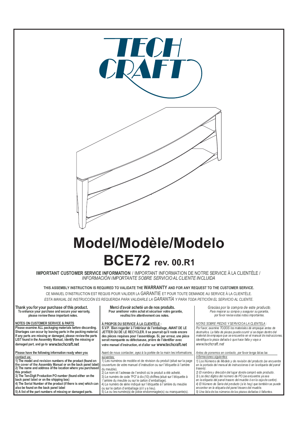 Tech Craft BCE72 User Manual | 6 pages