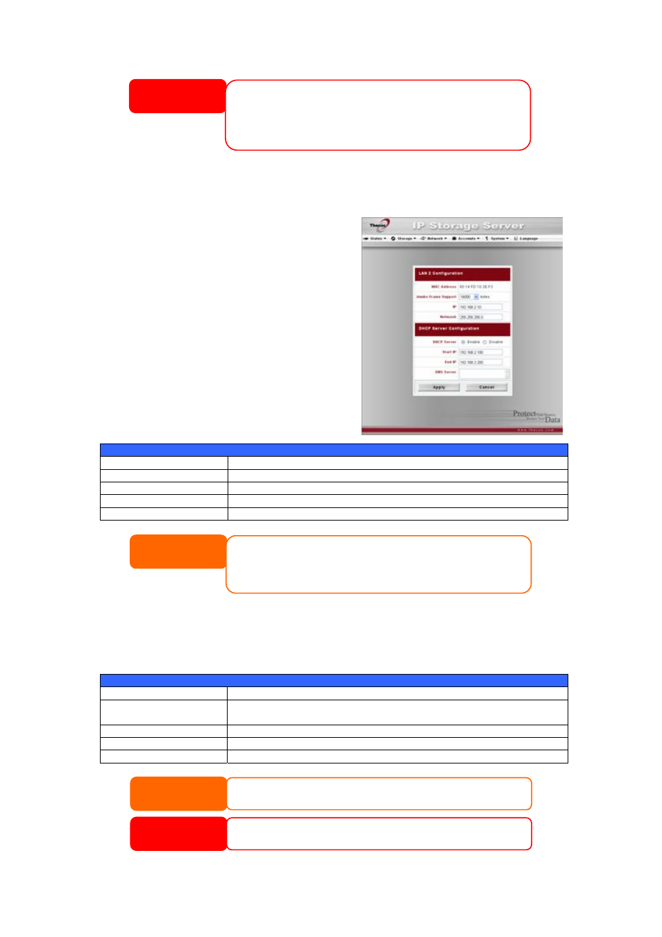 Lan configuration, Dhcp configuration, Smb/cifs | Warning lan configuration, Warning | Thecus Technology N8800 User Manual | Page 47 / 120