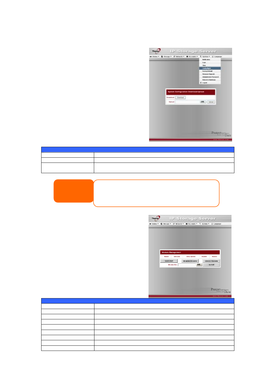 System configuration backup and restore, Module management | Thecus Technology N8800 User Manual | Page 58 / 120