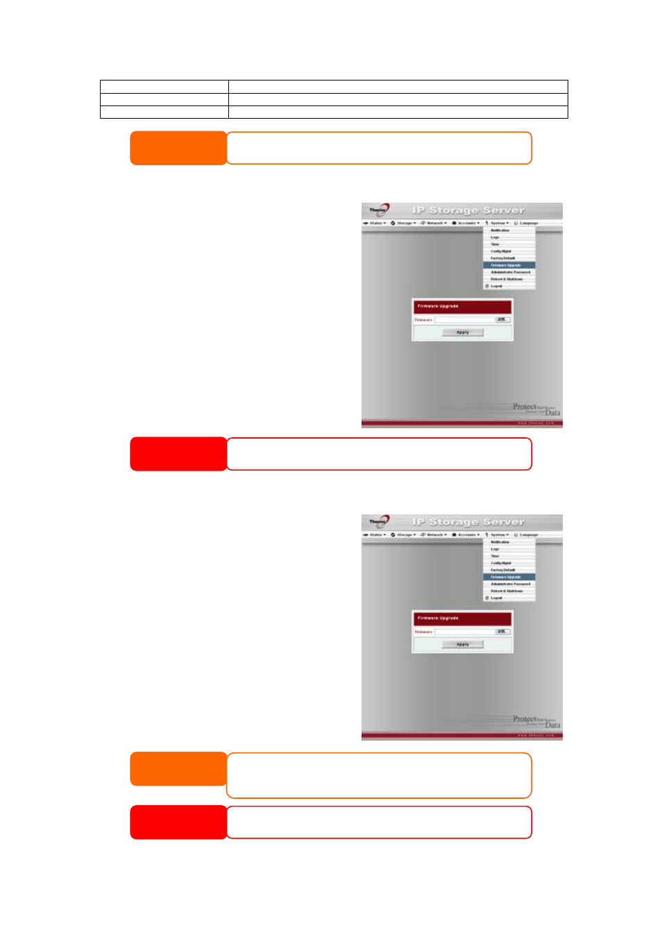 Reset to factory default settings, Upgrading system firmware, Follow the steps below to upgrade your firmware | Use the browse button to find the firmware file, Press apply, Warning | Thecus Technology N8800 User Manual | Page 59 / 120