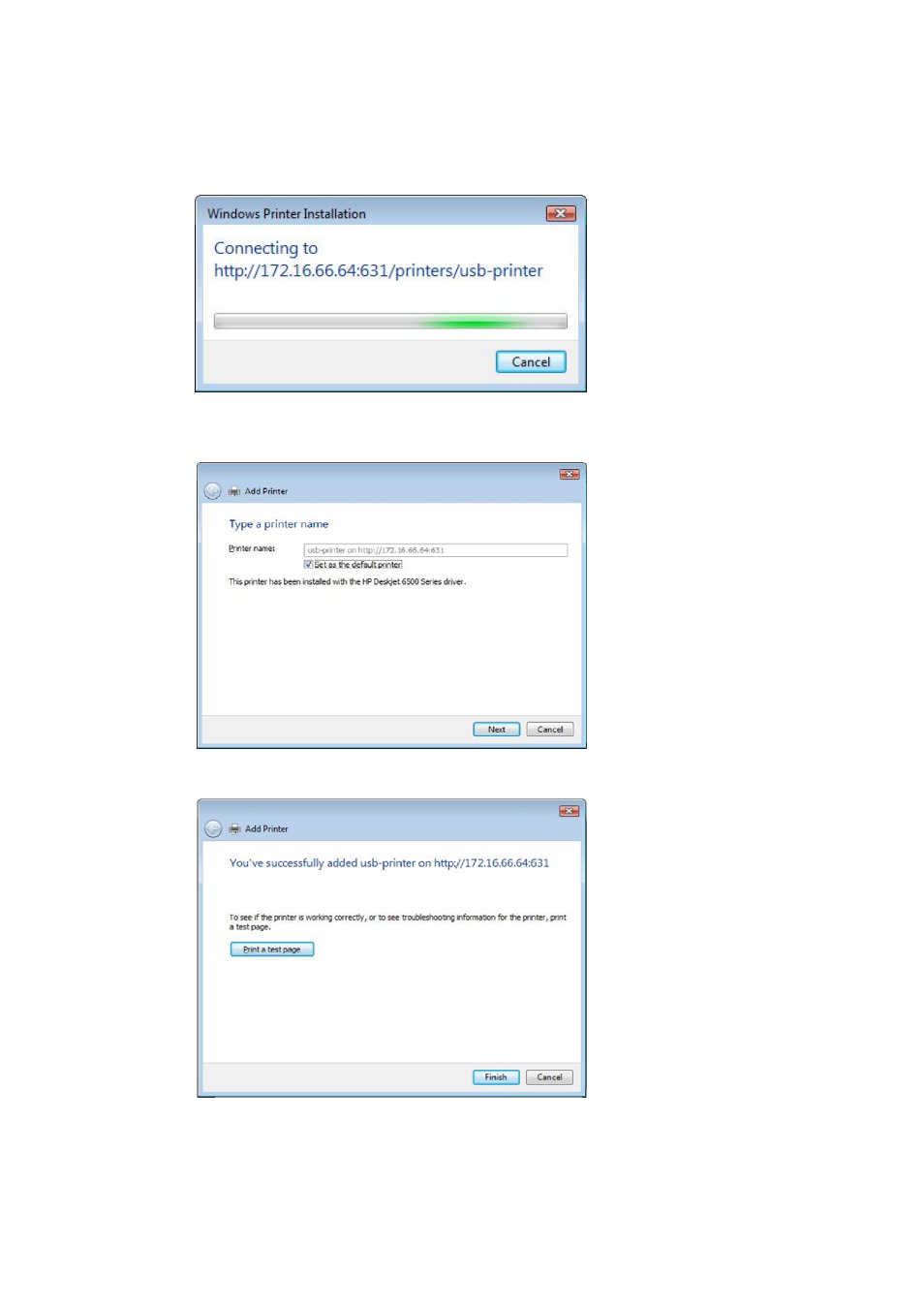 Windows will attempt to connect to the printer, Done! click finish | Thecus Technology N8800 User Manual | Page 67 / 120