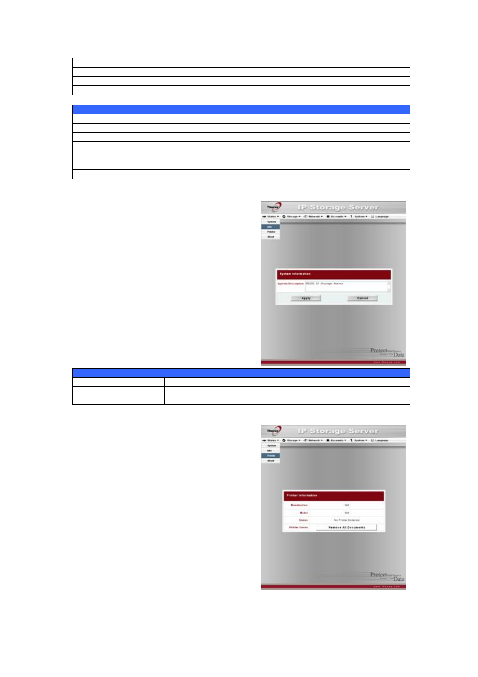 System information, Printer status | Thecus Technology 1U4500R User Manual | Page 21 / 71