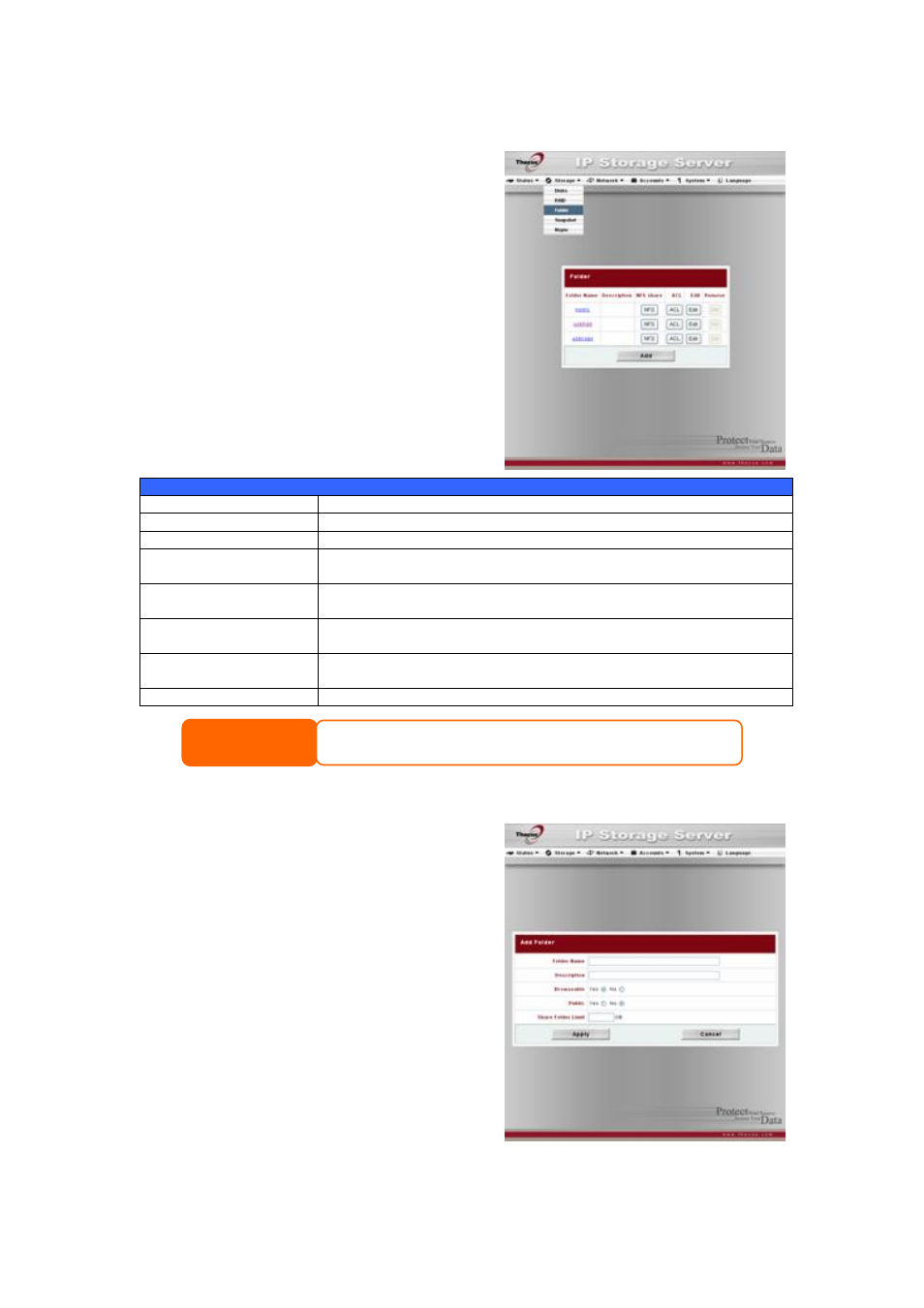 Folder management, Adding folders | Thecus Technology 1U4500R User Manual | Page 27 / 71