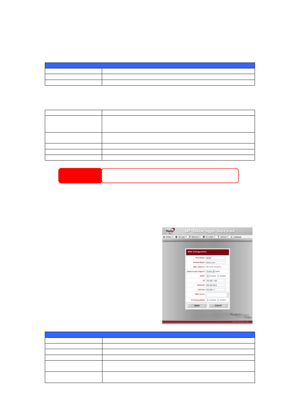 System snapshots, Network management, Wan configuration | Warning | Thecus Technology 1U4500R User Manual | Page 30 / 71