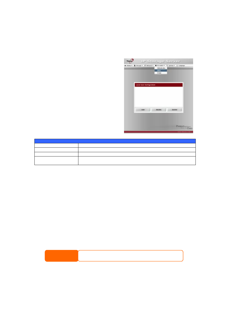 User and group management, Local user configuration, Adding users | User, And group management | Thecus Technology 1U4500R User Manual | Page 34 / 71