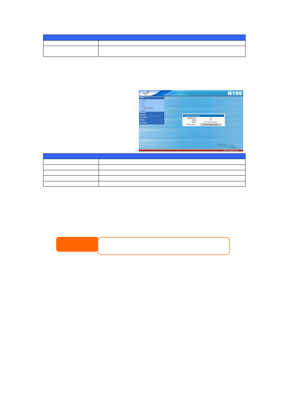 Printer status, Storage management | Thecus Technology Thecus N199 User Manual | Page 22 / 94