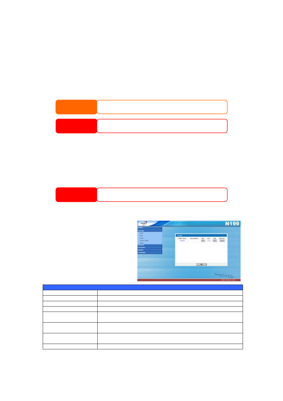 Creating a raid, Deleting a raid, Folder management | Warning | Thecus Technology Thecus N199 User Manual | Page 25 / 94