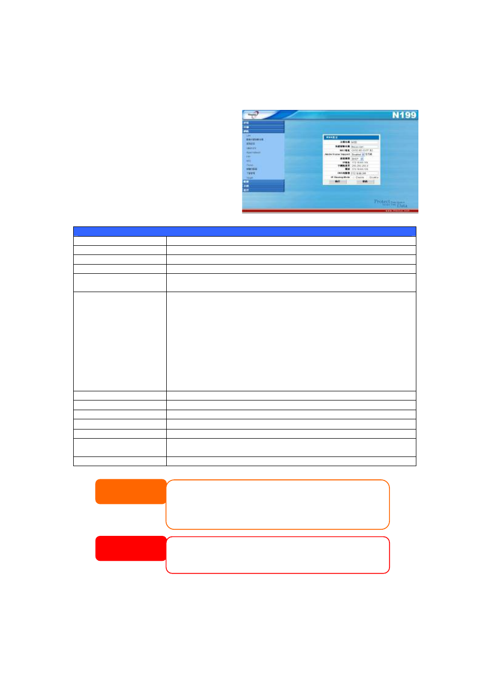 Network management, Lan configuration, Management | Warning | Thecus Technology Thecus N199 User Manual | Page 28 / 94