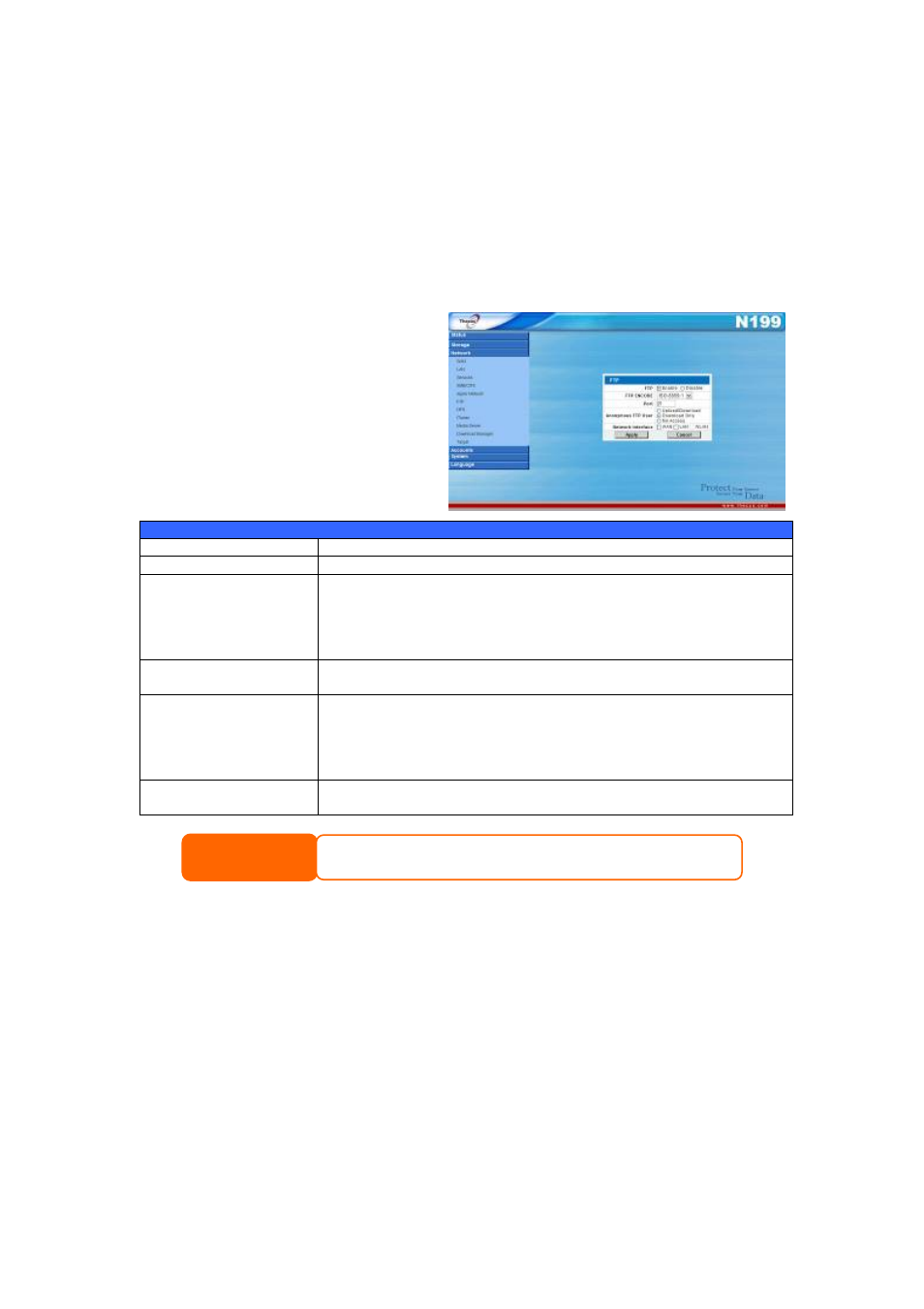 Chapter 4: additional feature setup, Overview, Ftp server | Server, Itunes server, Itunes® server | Thecus Technology Thecus N199 User Manual | Page 40 / 94