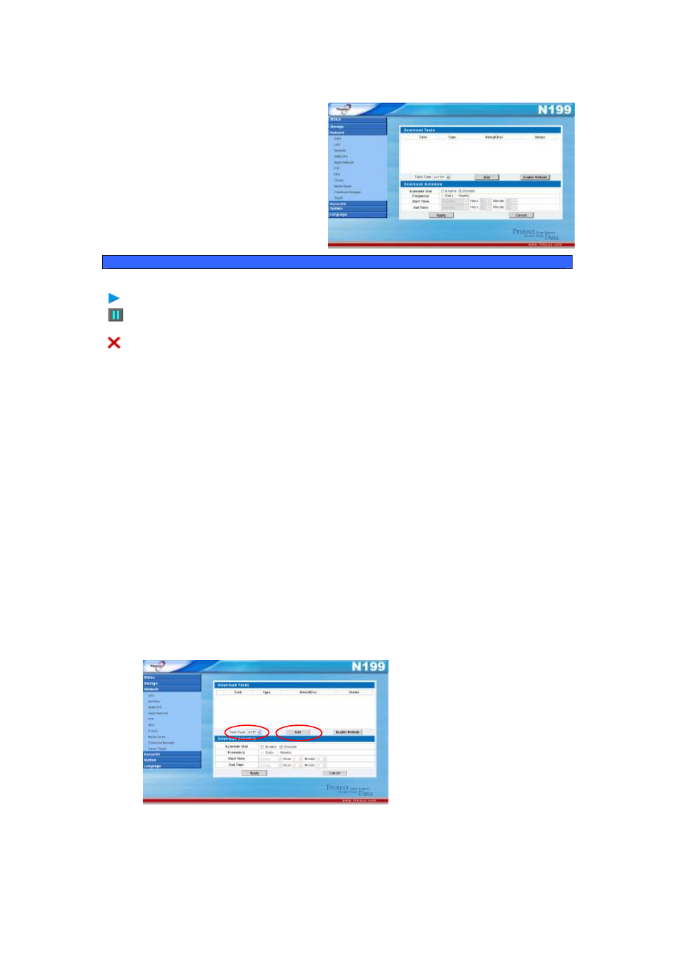 Download manager, Adding an http task | Thecus Technology Thecus N199 User Manual | Page 43 / 94