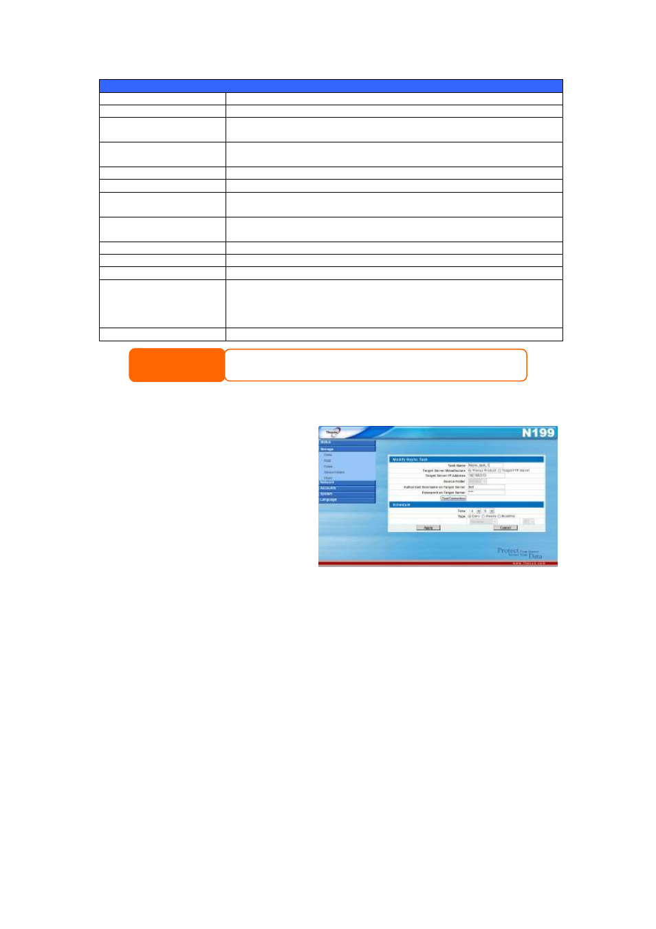 Modifiying an nsync task, Deleting an nsync task, Setting up an nsync target on an nsync device | Thecus Technology Thecus N199 User Manual | Page 70 / 94