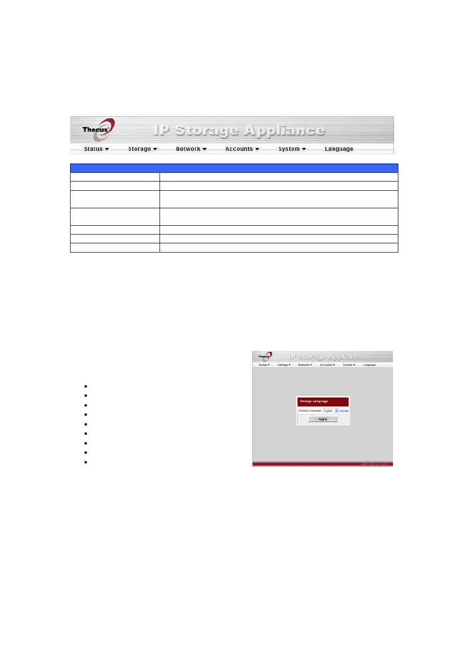 Menu bar, The m3800 supports multiple languages, including, English | French, German, Italian, Traditional chinese, Simplified chinese, Japanese, Korean | Thecus Technology M3800 User Manual | Page 22 / 104