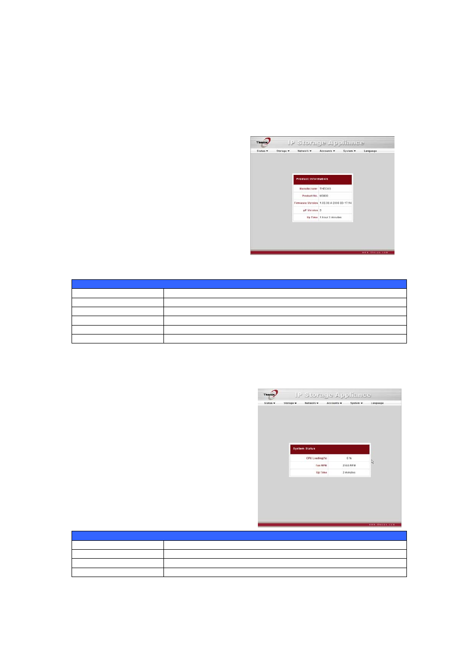 Status menu, Product information, System status | Thecus Technology M3800 User Manual | Page 23 / 104