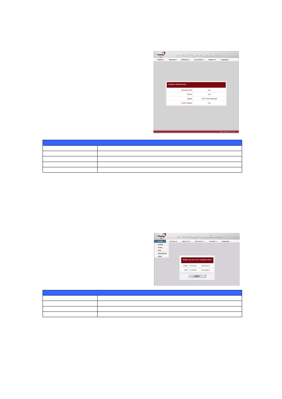 Printer status, Wake-up on lan (wol) | Thecus Technology M3800 User Manual | Page 24 / 104