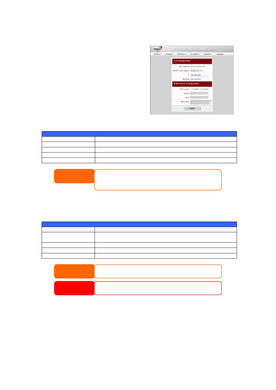 Lan configuration, Dhcp configuration, Warning | Thecus Technology M3800 User Manual | Page 33 / 104