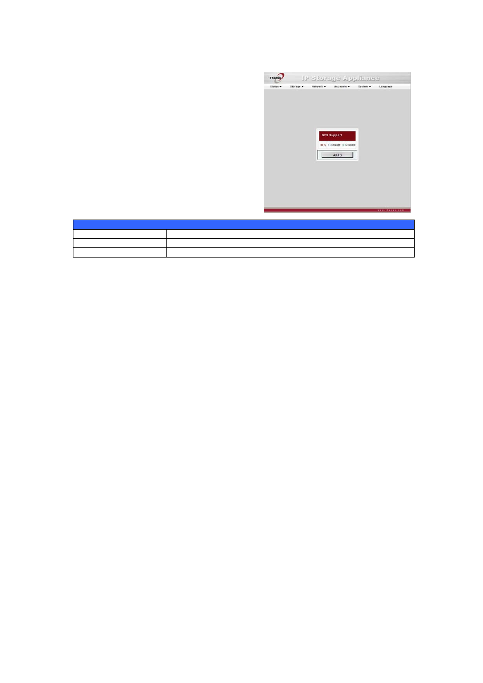 Nfs setup, Network file system (nfs) | Thecus Technology M3800 User Manual | Page 37 / 104