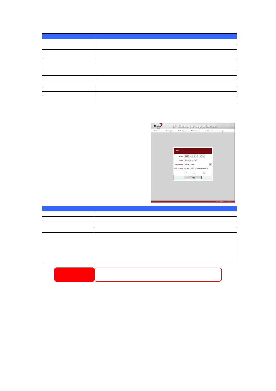 Time and date settings, Warning | Thecus Technology M3800 User Manual | Page 43 / 104