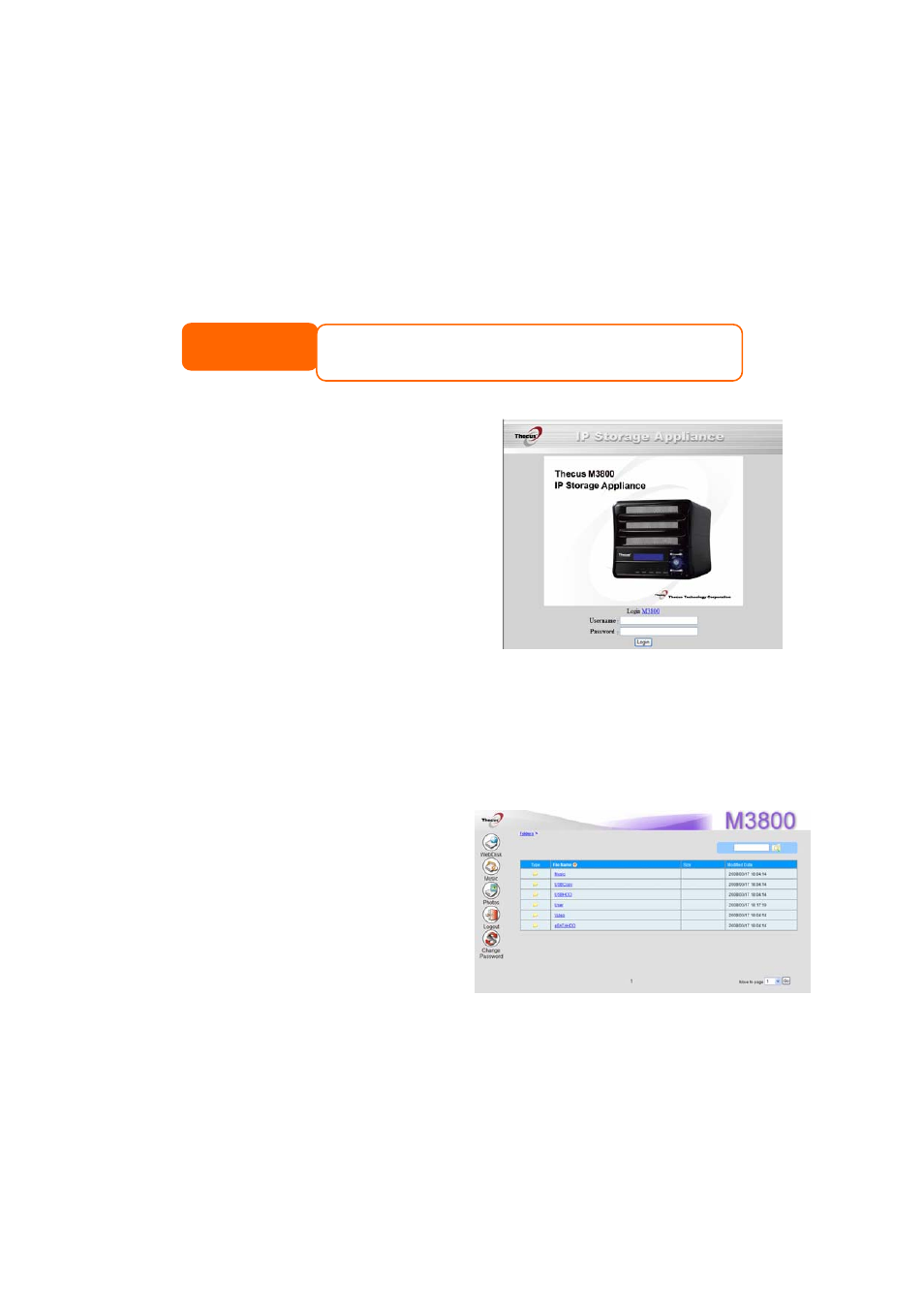 Chapter 6: using the m3800, Overview, Web user interface | Login page | Thecus Technology M3800 User Manual | Page 72 / 104