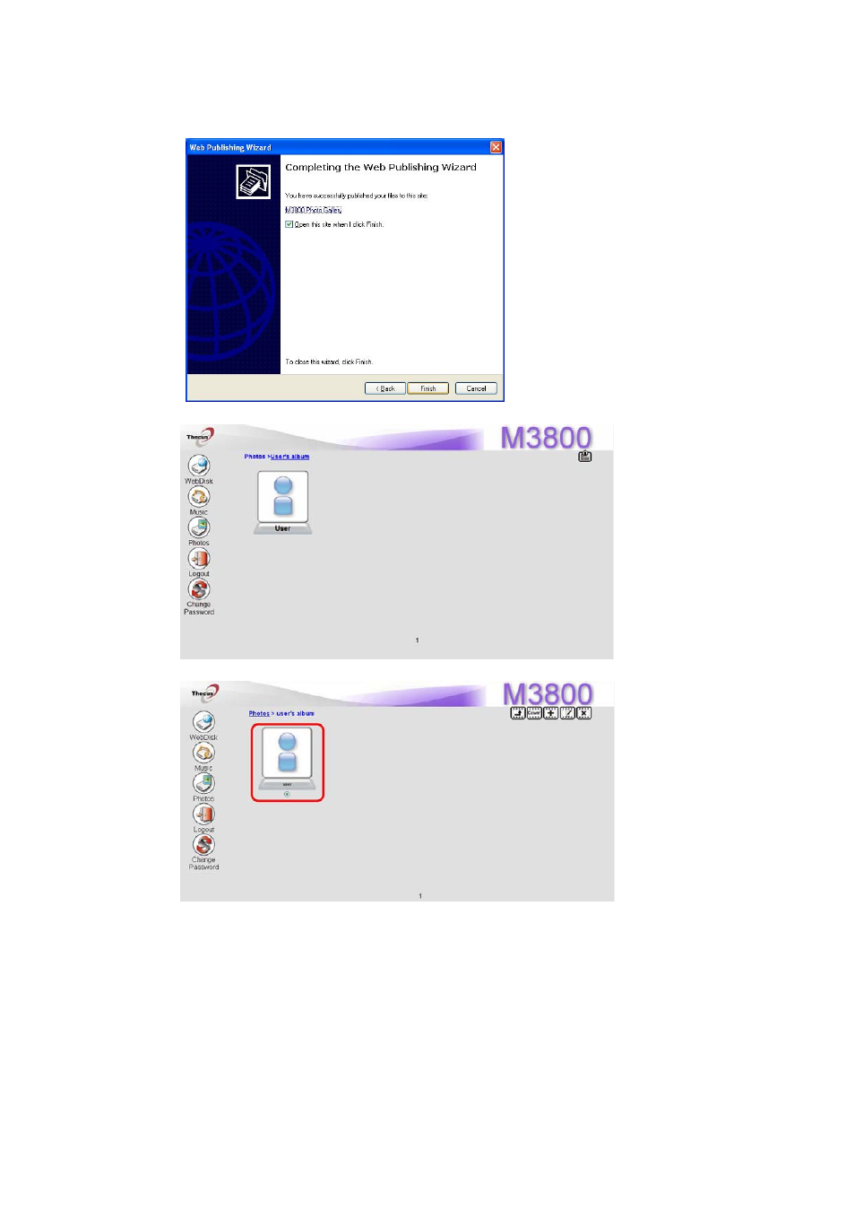 You will see the user’s album list. click on user | Thecus Technology M3800 User Manual | Page 80 / 104