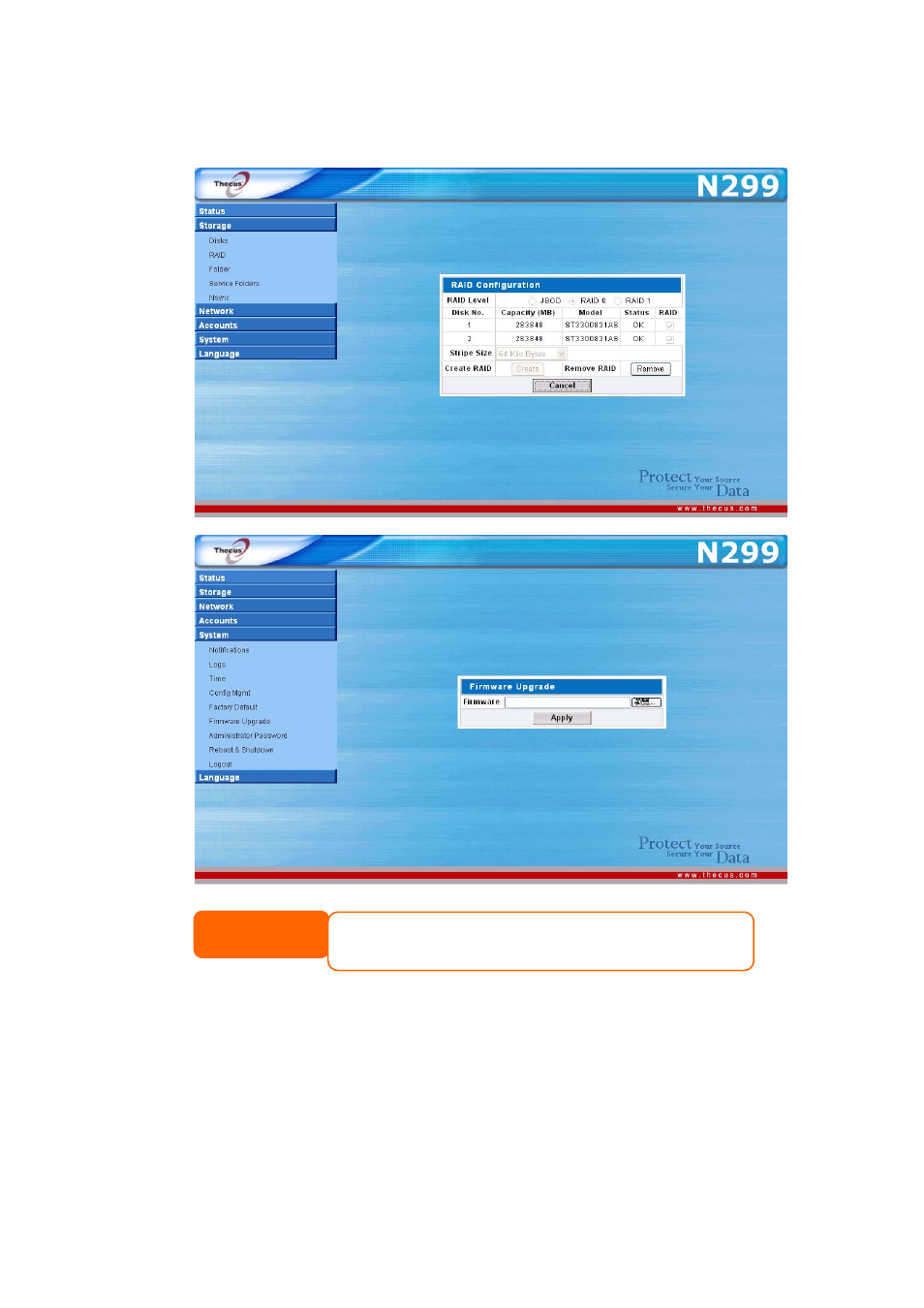 F. raid and fw installation | Thecus Technology N299 User Manual | Page 16 / 94