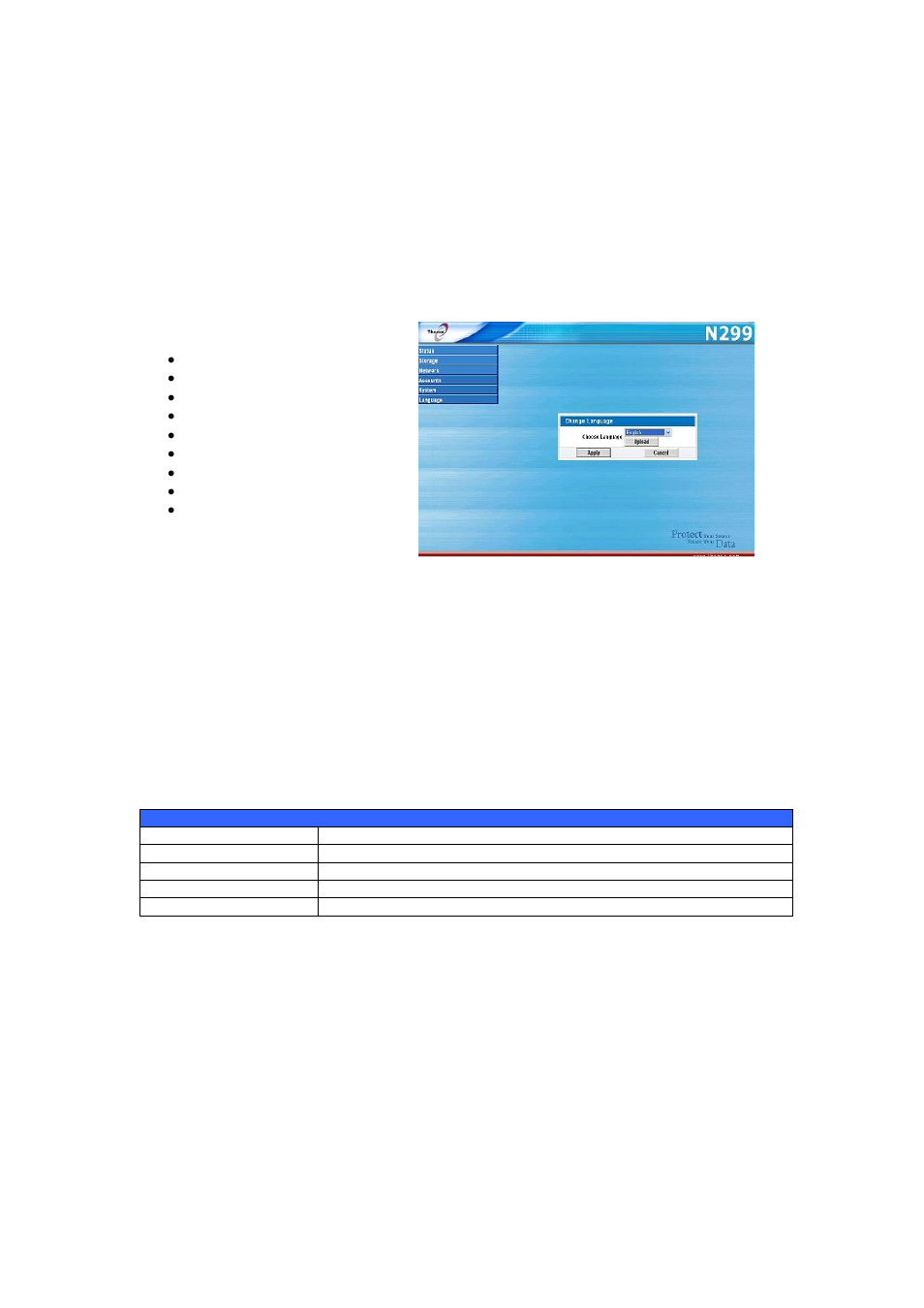 Language selection, English, Simplified chinese | Traditional chinese, German, French, Italian, Japanese, Korean, Spanish | Thecus Technology N299 User Manual | Page 21 / 94