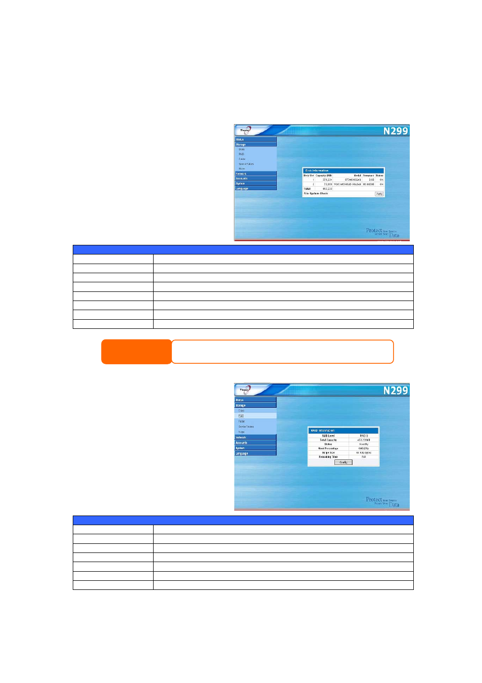 Storage management, Disk information, Raid information | Thecus Technology N299 User Manual | Page 24 / 94