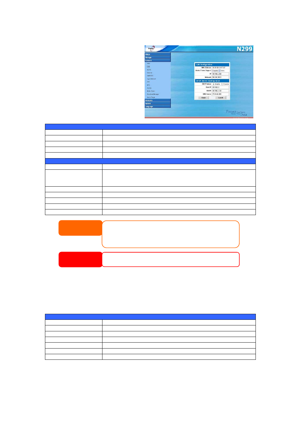Lan configuration, Ddns configuration, Ds configuration | Thecus Technology N299 User Manual | Page 30 / 94