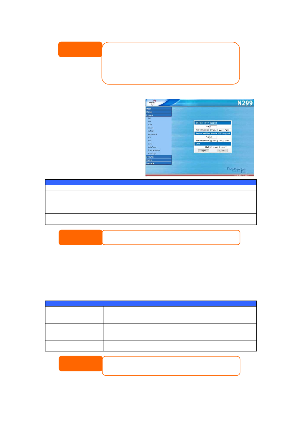 Web services configuration, Windows network configuration (smb/cifs), Windows | Networking, Media, Server, Apple file protocol (afp) | Thecus Technology N299 User Manual | Page 32 / 94