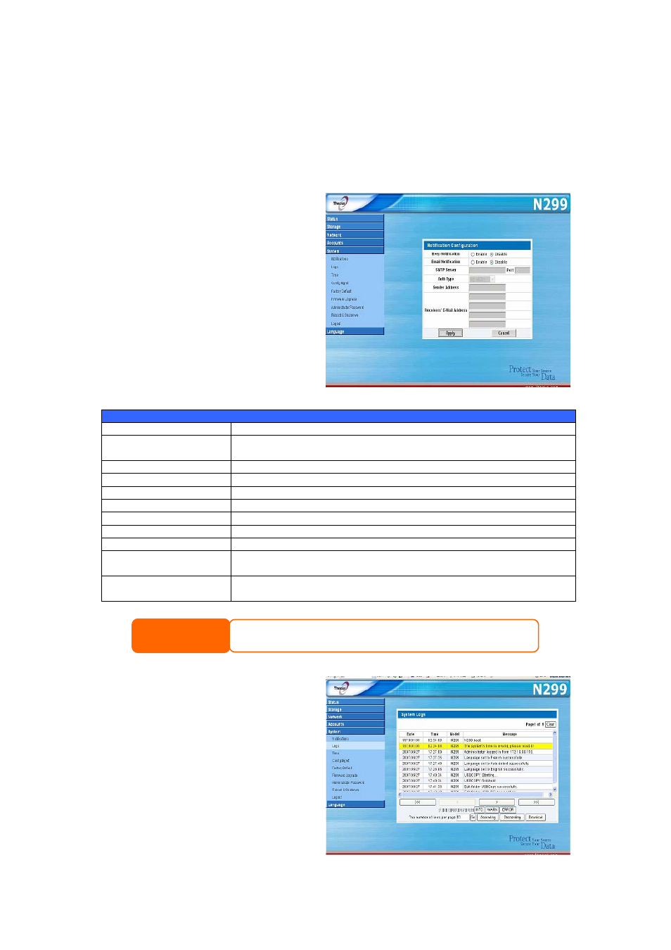 System management, System notifications, System logs | Thecus Technology N299 User Manual | Page 37 / 94